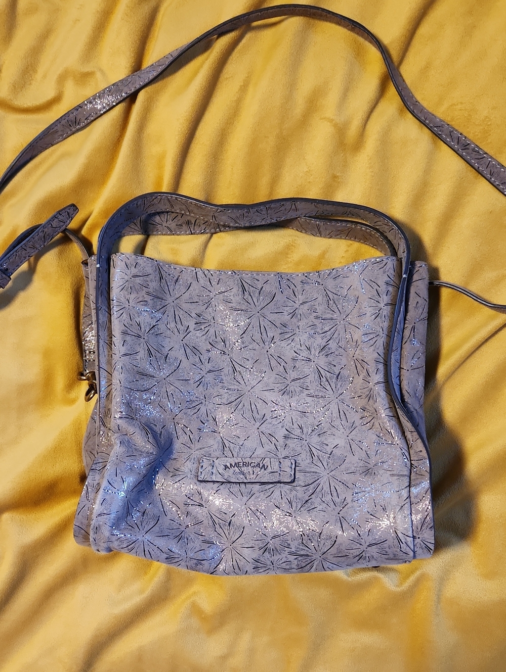 American Leather Co. Metallic Embossed Taupe Crossbody Bag